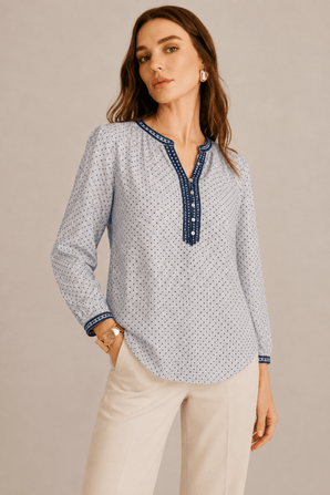 Blue Star Henley Blouse in Cotton - Size: M