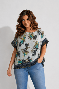 Tropical Print Poncho Blouse - Size: L