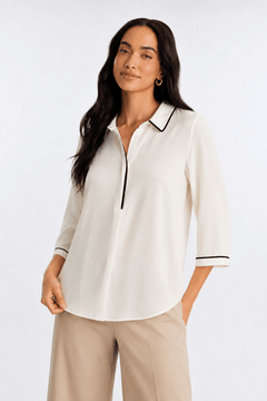 White Blouse with Black Trim - Size: M/L