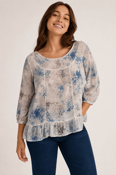 Ruffled Hem Blouse in Cotton Silk - Size: XL