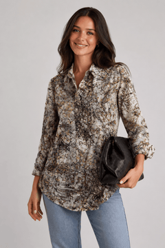 Abstract Pattern Tunic in Grey and Brown- Size: M