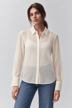 Cream Sheer Blouse in Long Silhouette- Size: XS