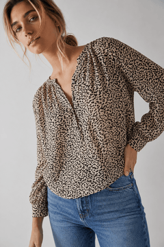 Dalmatian Print Blouse in Tan and Black- Size: S