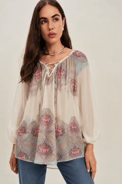 ♦︎ Sheer Tie Neck Blouse- Size: S/M