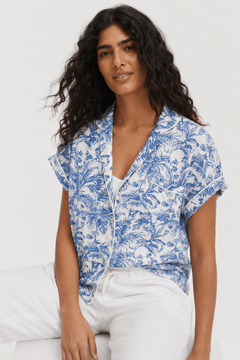 Blue & White Botanical Print Pajamas - Size: S