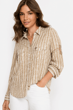 Chevron Pattern Shirt in Tan - Size: S