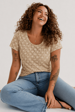 Classic Textured Blouse in Gold- Size: XL