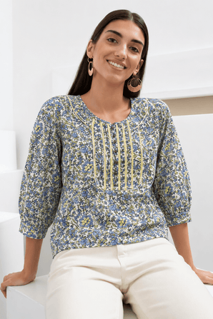 Cotton Blouse with Delicate Front Pleating- Size: M