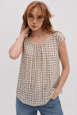 Cream and Taupe Dot Blouse in Viscose - Size: M/L