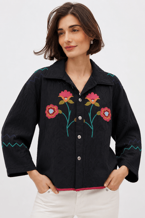 Embroidered Jacket in Black Base - Size: L