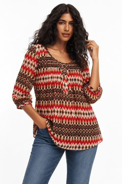 Geometric Zigzag Pattern Blouse - Size: M/L