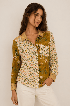 Mustard Patchwork Shirt in Cotton - Size: L
