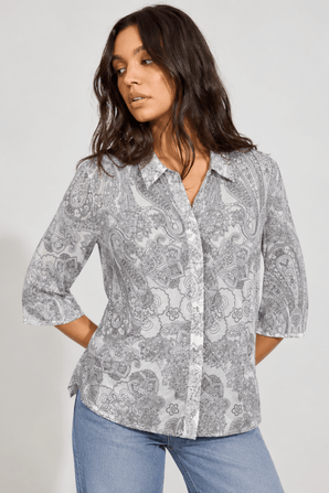 Paisley Print Shirt in Black and White- Size: L