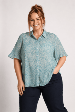 Polka Dot Crinkled Blouse in Aqua- Size: XXL