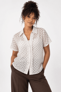 Polka Dot Ruffled Blouse - Size: L