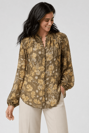 Sheer Viscose Blouse in Muted Palette - Size: XL