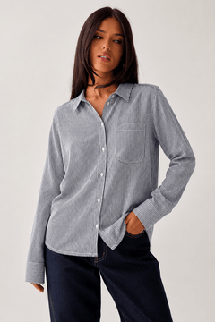 Striped Shirt with Shoulder Pads- Size: L