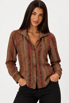Vintage Blouse in Brown Tones - Size: M