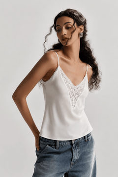 White Lace Trim Cami - Size: S