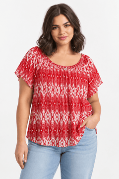 Wide Scoop-neck Blouse in Flowy Fit - Size: XXXL