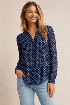 Delicate Sheer Blouse in Deep Navy- Size: S
