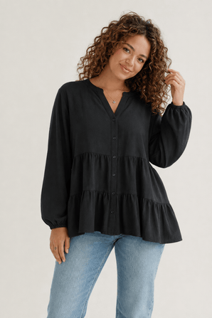 Black Tiered Blouse - Size: XXL