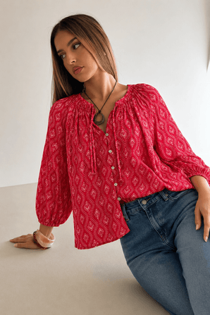 Bohemian-style Blouse in Loose Fit- Size: M
