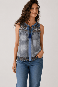 Geometric Pattern top in Cotton- Size: S