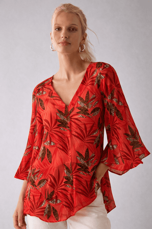 Tropical Leaf Print Cover-up -Size: S