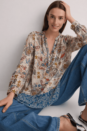 Lightweight Botanical Pattern Tunic/Blouse - Size: S/M