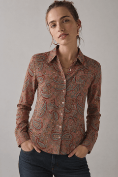 Soft Cotton Shirt in Brown Shades- Size: S