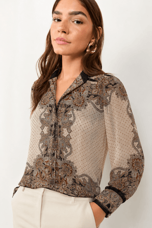 Cream Paisley Print Blouse - Size: S/M
