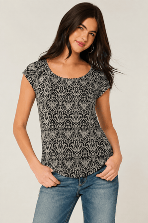 Black & Grey Patterned Top - Size: S