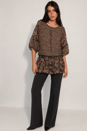 Paisley Print Blouse in Bohemian Look- Size: L