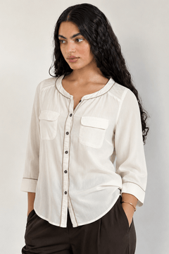 ♦︎ White Cotton blouse - Size: L (Condition: Good)