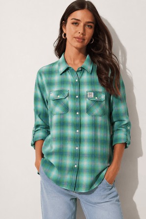 Turquoise and Green Shirt in Cotton- Size: L