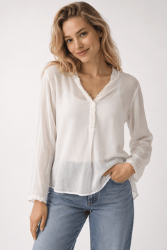 Sequin Detail Blouse in Snow White- Size: S