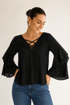 Crisscross Lace-up Blouse in Viscose - Size: XS