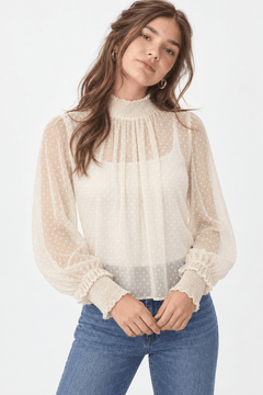 Dotted Ruffle Blouse in White- Size: XS