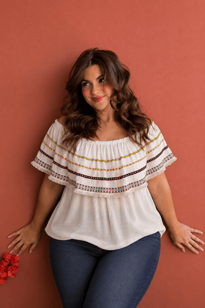 Embroidered Bardot Top in Viscose- Size: XXL