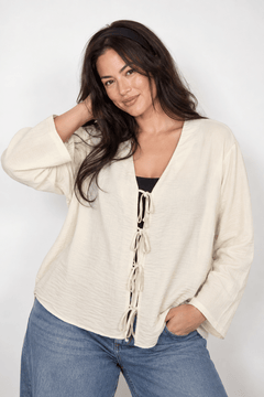 Tie-Front Cardigan Blouse - Size: XL