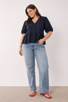 V-Neck Peplum Blouse - Size: XL