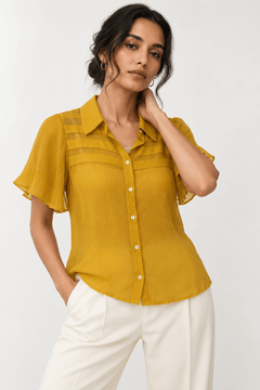 Mustard Yellow Pintuck Blouse - Size: S