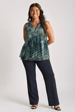 Embellished V-Neck Blouse in Teal- Size: XL
