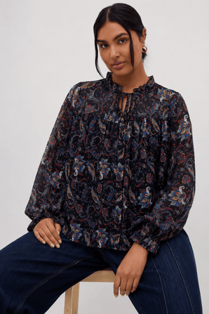 Oversized Paisley Ruffle Blouse - Size: XXXL