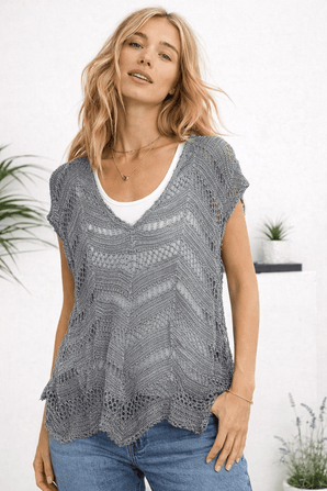 Silver Embellished Mesh Occasion Top- Size: L