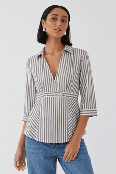 Striped Blouse with Button Detail - Size: XS