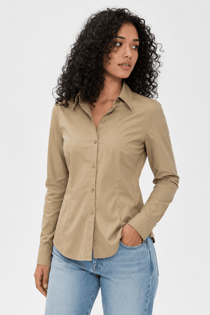 Tan Collared Shirt in Cotton- Size: M