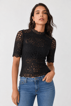 Black Lace Blouse - Size: S