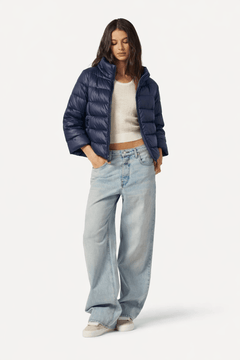 Down Puffer Jacket with 3/4 Sleeves-Size: S